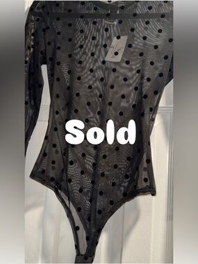 Windsor Black Sheer Polka Dot Long Sleeve Bodysuit Size M NWT